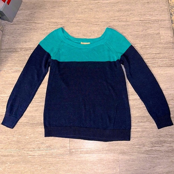Banana Republic color block navy blue & deep teal long sleeve sweater - Picture 7 of 7